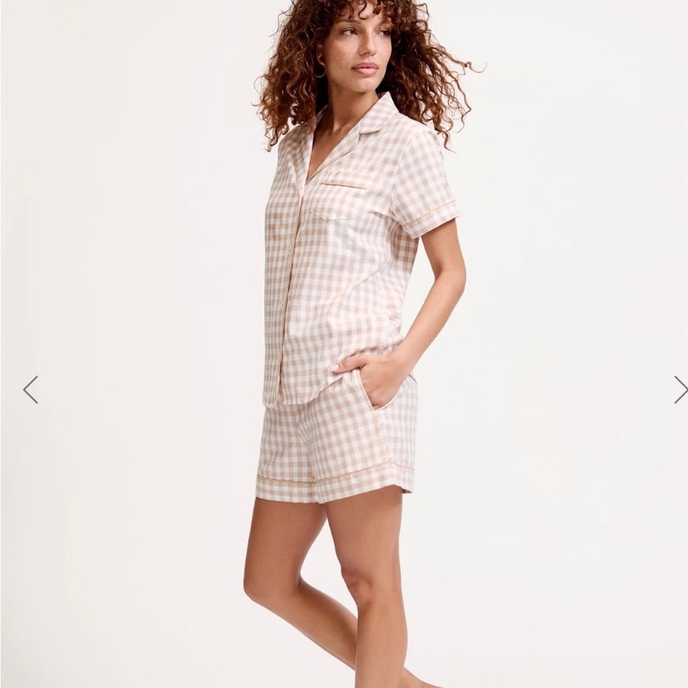 Cozy Earth matching gingham top and shorts set, size medium